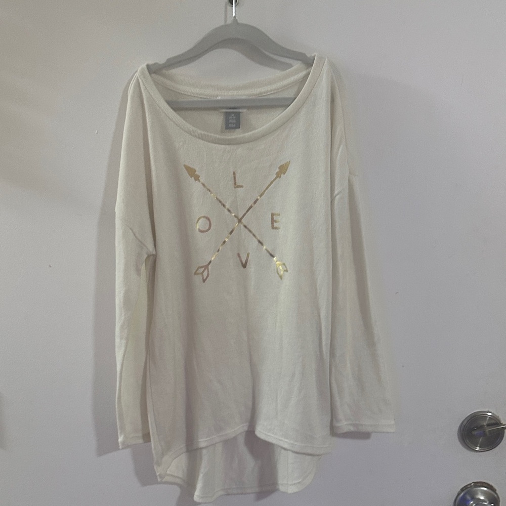 Old Navy Cream Long Sleeve Top with Gold Arrow Design